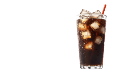 Refreshing Iced Beverage in a Glass with Ice Cubes and Straw on Black Background