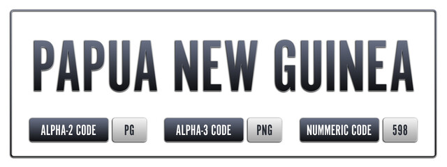 Fototapeta premium Papua New Guinea. Illustration with ISO 3166-1 Country Code. ISO Alpha-2, Alpha-3 and Numeric code. Two three letters and numbers.