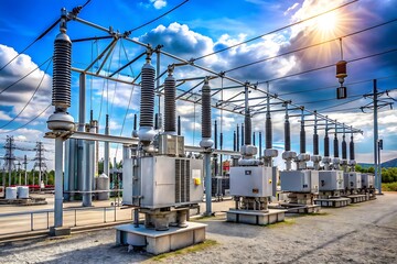 Electrical power substation with transformers and high voltage equipment