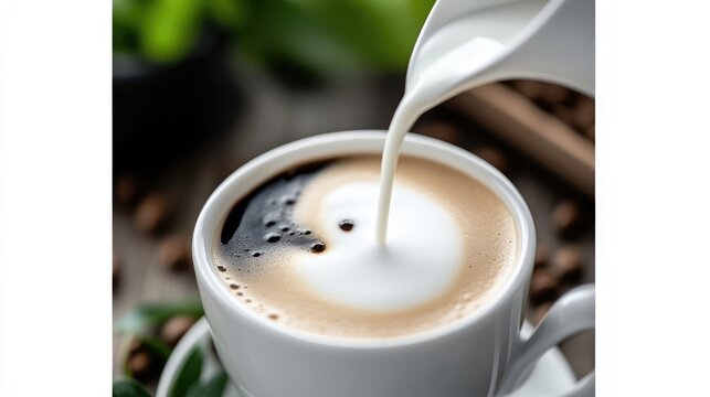 Cream poured into coffee