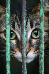 An animal looking through a green enclosure