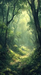 Forest path beckons beneath the dappled sunlight.