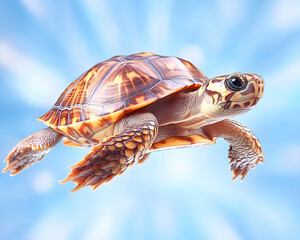 Turtle Soaring Blue Sky Background