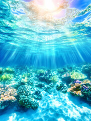 Fototapeta premium Underwater Coral Reef Sunlight