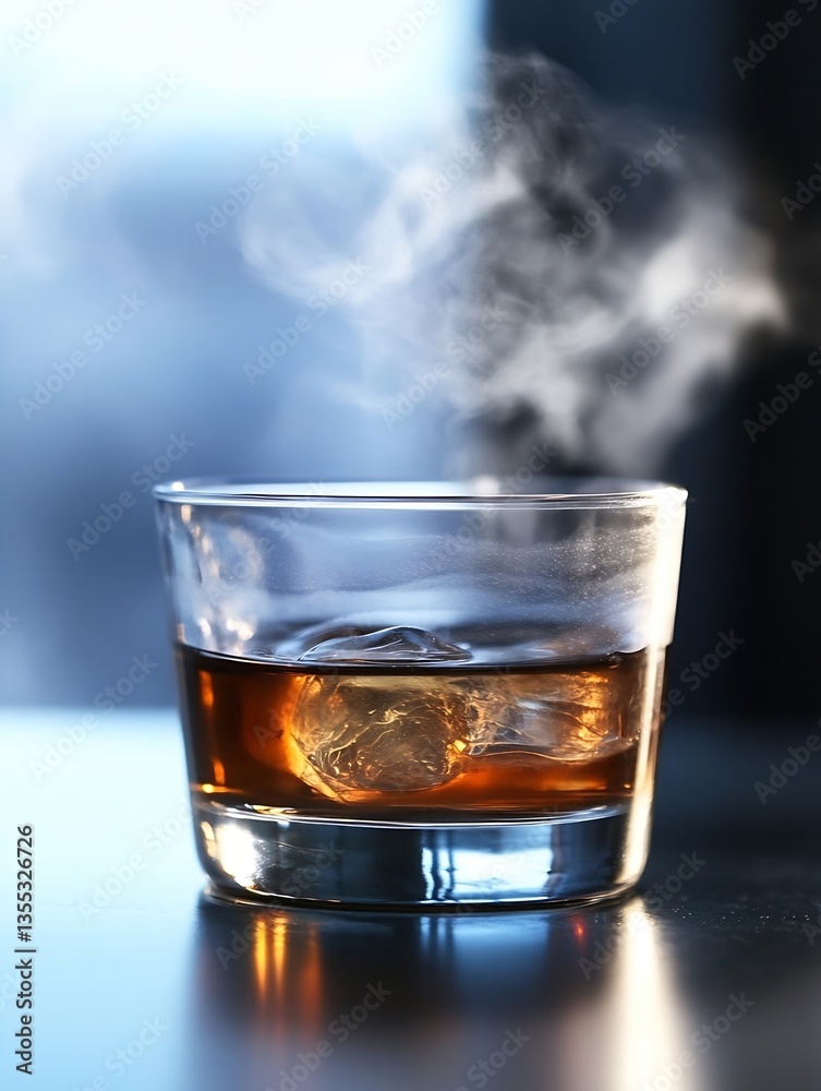 Aufkleber A glass of whiskey with ice and vapor creating a warm and inviting atmosphere for relaxation : Generative AI