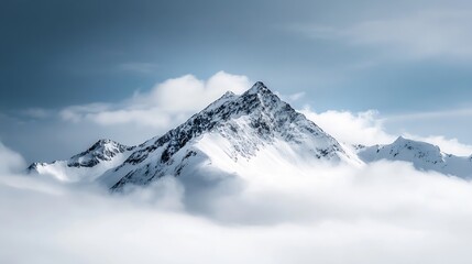 A breathtaking view of snowcovered mountains rising majestically above the clouds : Generative AI