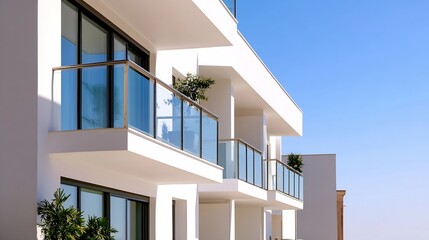 Contemporary Residential Architecture with Clean Lines and Bright Blue Skies : Generative AI