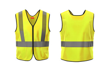 Bright Yellow Safety Vest with Reflective Stripes, PNG