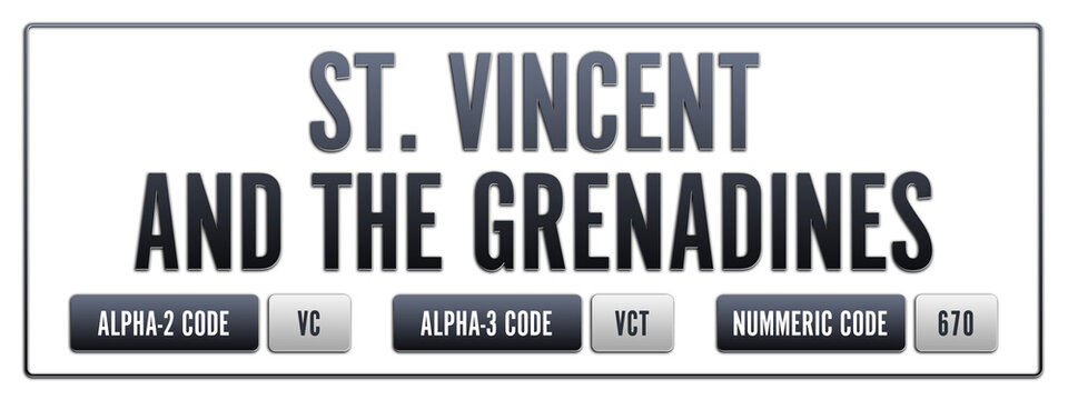 St. Vincent and the Grenadines. Illustration with ISO 3166-1 Country Code.  ISO Alpha-2, Alpha-3 and Numeric code. Two three letters and numbers.