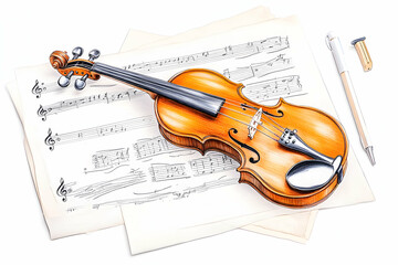 Fototapeta premium Violin on Music Sheets