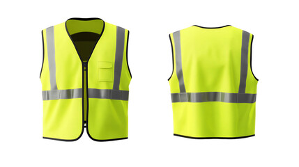 Bright Yellow Safety Vest with Reflective Strips, PNG