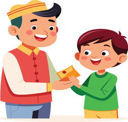 Father give money to son happy son getting money from family 