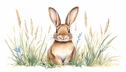Fototapeta premium Watercolor Rabbit in Field