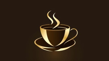 Obraz premium Golden Coffee Cup with Steam Elegant Design for Luxury and Warmth