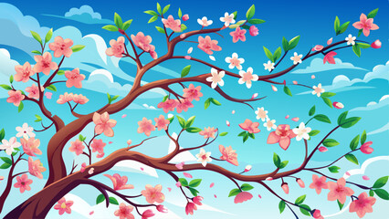 Obraz premium Tree branches with beautiful tiny flowers against blue sky, space for text. Amazing spring blossom