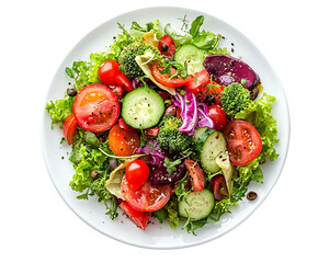 Colorful Fresh Vegetable Salad on White Plate, PNG