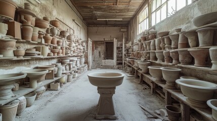 Artisan Ceramic Workshop: Glazing Process for Closet Fixtures and Unique Sink Designs