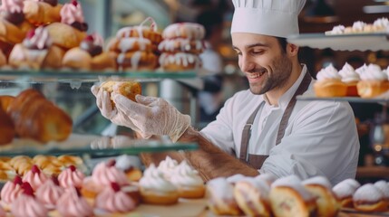 Baker Proudly Showing How She Is Decorating Pastries