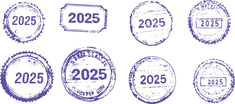 set of grunge 2025 round stamps
