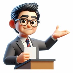 Businessman at Podium Giving Presentation - Confident businessman at a podium addressing an audience, symbolizing public speaking, corporate leadership, and authoritative business communication.