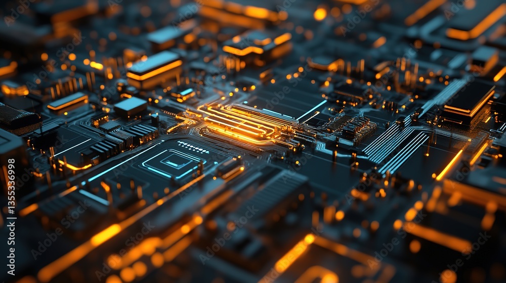 Poster an advanced quantum ai system optimizing factory production lines.