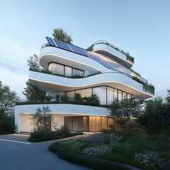 Modern Eco-Friendly Apartment Building for Dusk.