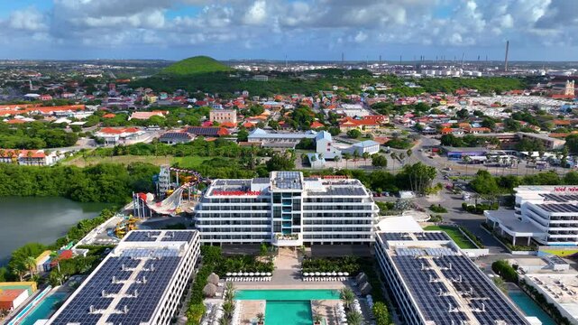 Luxurious Hotel at Mangrove Beach aerial view at Otrobanda, city of Willemstad, Curacao. 