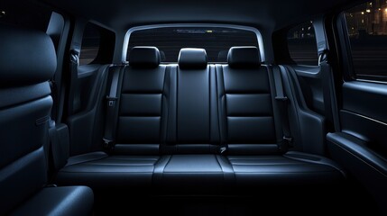 Obraz premium Luxurious Car Interior Empty Back Seats at Night.