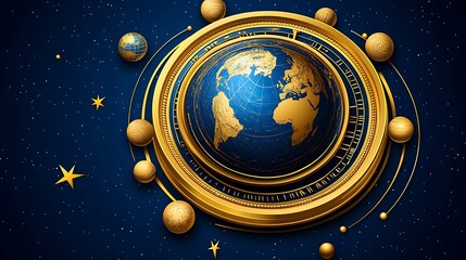 Naklejka premium A stylized illustration depicts Earth within a celestial golden framework