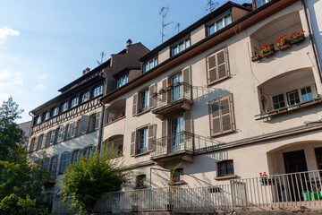 Naklejka premium The charming half-timbered houses in Strasbourg, showcasing the distinctive architecture of the Petite France district
