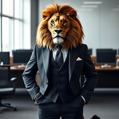 lion animal with suit
