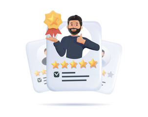 Employee appreciation, giving medal or recognition award to best employees, 3D illustration. Best employee of the month. Gratitude or grateful support, thankful concept, businessman reward to employee