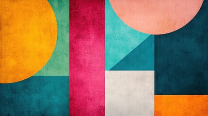 A vibrant abstract composition of geometric shapes and colors, blending circles, rectangles, and triangles for a modern artistic effect.
