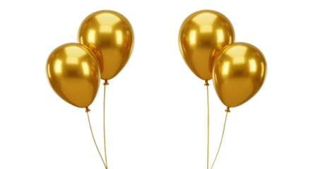 Golden party balloons isolated on transparent background, cut out, ai generated