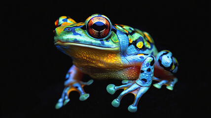 Naklejka premium Vibrant Colorful Frog Macro Photography Stock Image
