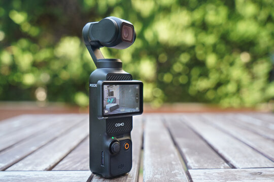 Photo of a video camera brand dji osmo Pocket 3 with 3-axis image stabilization.