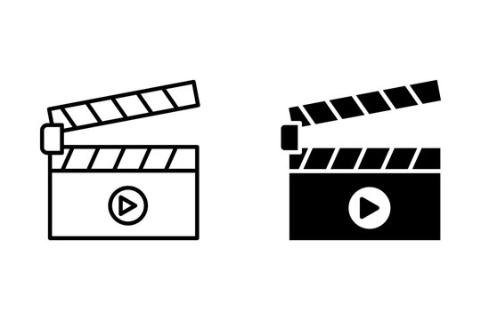 Set of film clapper vector icons. Movie or cinema clapperboard. Film production, on white background