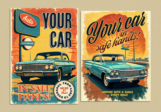 Vintage Auto Workshop Poster Layout Collection