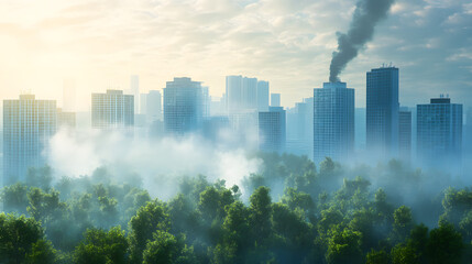 A self-learning AI improving urban air quality in a digital city by analyzing environmental data and implementing corrective measures.