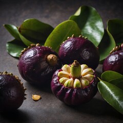 Fototapeta premium ripe plums with leaves