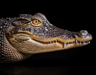 Obraz premium tête de crocodile, de profil, aux yeux dorés