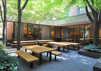 Outdoor tables area.