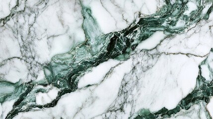 Elegant Marble Texture with Deep Emerald Green Veins on a White Polished Stone Surface &ndash; A Luxurious and Timeless Background, Isolated on White