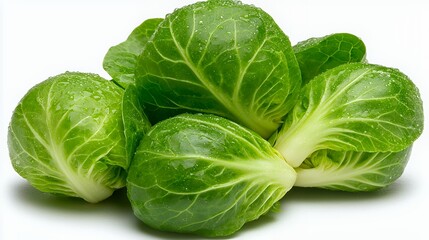 Fototapeta premium Fresh Brussels Sprouts Isolated on White Background, Healthy Green Vegetable