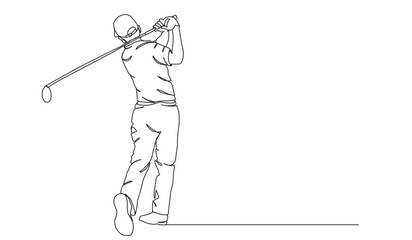 Man Playing Golf Oneline Continuous Single Line Art Editable Line. Single continuous line drawing of young happy golf player swing the golf club.