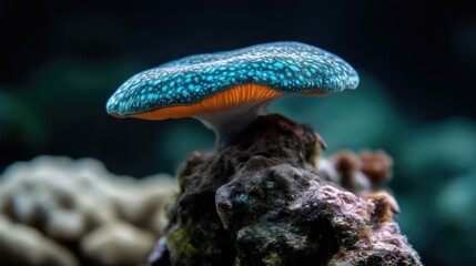 Intricate, vibrant mushroom on a rock