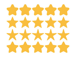 Set of golden five star rating icons. Various Yellow isolated stars ratings symbol. Perfect for product reviews, Customer feedback, ranking system
