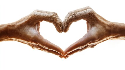 Two Pairs of Hands Forming a Heart Shape &ndash; Stone-Carved Symbol of Enduring Family Love, Support, and Unity on a White Isolated Background