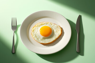 Brightly plated fried egg on a minimalist table, capturing the essence of simplicity in morning cuisine