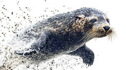 Fototapeta premium Sea Lion Emerging from Water Splashing Wildlife Photography